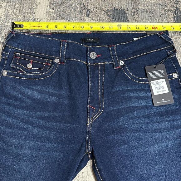 NWT True Religion Men Jeans Blue ROCCO Big T Flap Relaxed Skinny $199 size 34 36 - Picture 7 of 16